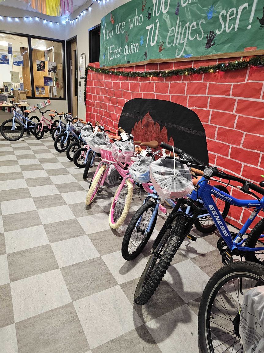 Finished bikes staged for delivery to the charity